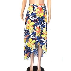 Alya Womens Tropical Floral Asymmetrical Maxi Wrap Skirt Size Small